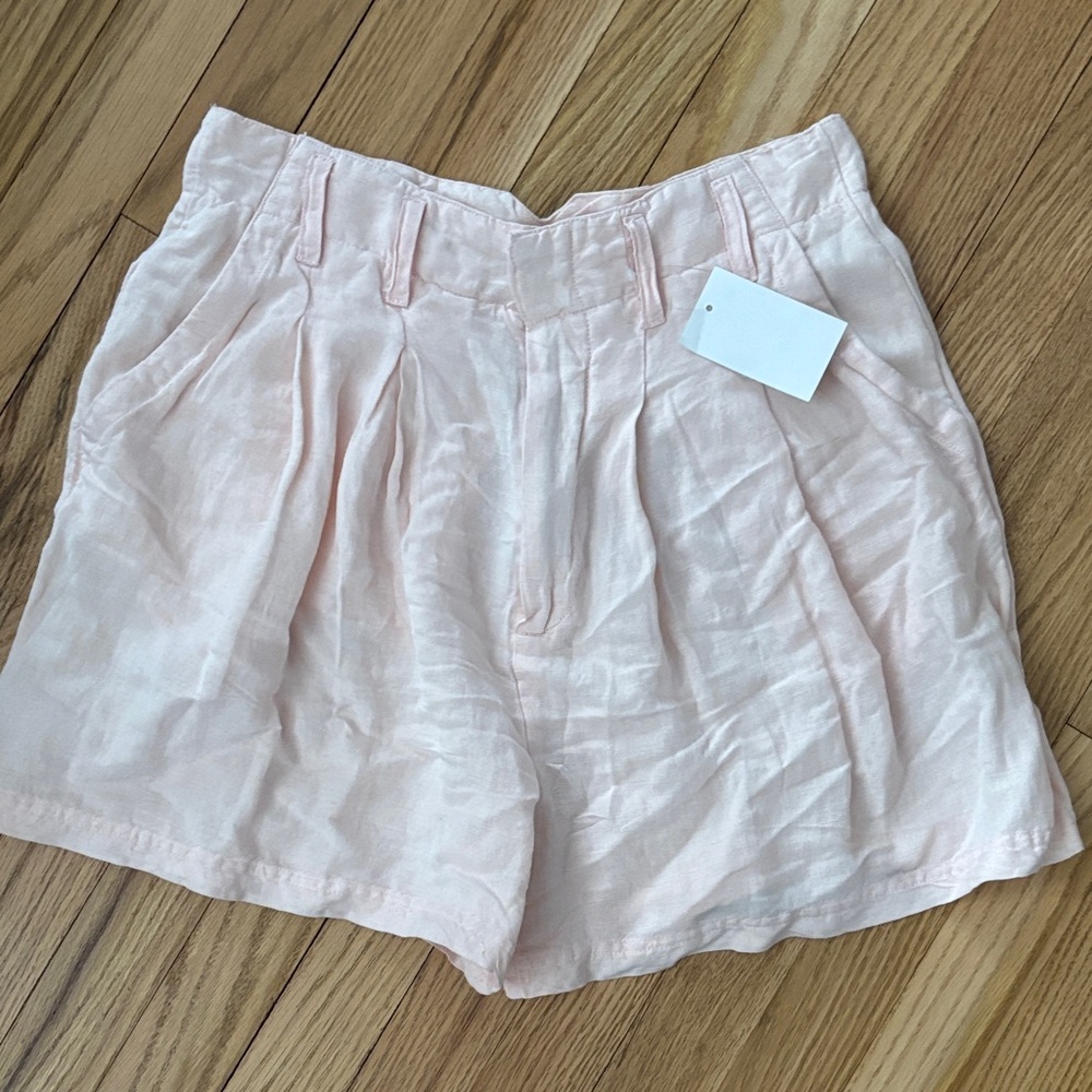 Free People Light Pink Calla Linen High Waist Shorts, NWT